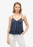 Superdry - Gelaagd jersey camitopje - Dames - Vesten - UK12-EU40 - Katoen - Mouwloos - V-hals - Richest Navy