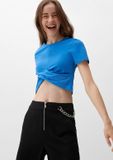 QS - T-shirt met knoopdetail - koningsblauw - Maat L