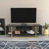 Hanah Home Stijlvolle tv-standaard, zwart en goud, 120 x 35,2 x 40,2 cm, 100% melamine gecoat partielbord, 18 mm dik, modern design voor woonkamer en entertainmentruimtes