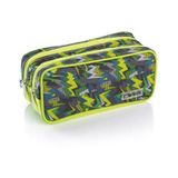 Favorit Groot etui voor school met 2 vakken, groene geometrische print, 22 cm x 10 cm x 10 cm met 2 ritssluitingen