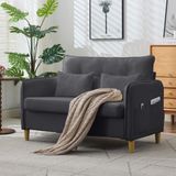 OKWISH Zitbank 127 Cm - 2-Zits Bank Met Armleuningen En Zijvakken - Chenille - Donkergrijs