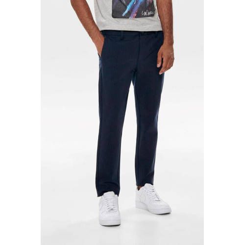 ONLY & SONS ONSMARK gestreepte tapered fit broek - donkerblauw