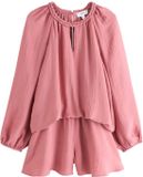Next - Dames - Playsuit met gevlochten halslijn en ballonmouwen - Tall - Roze