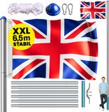 Monzana Mât de drapeau - Drapeau Angleterre Aluminium 6,5m - Hauteur réglable
