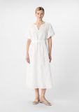 Comma - Midi-jurk van viscose met borduursel en ballonmouwen - Wit - Maat 40
