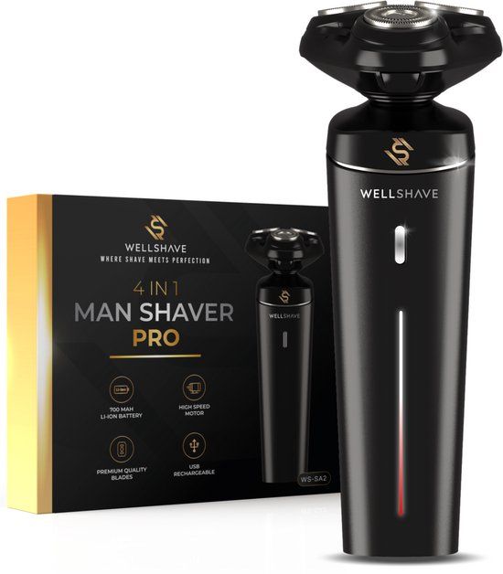Wellshave 4 in 1 Scheerapparaat Mannen - Met Trimmer & Neustrimmer - Elektrisch Scheerapparaat - Nat en droog - Zwart