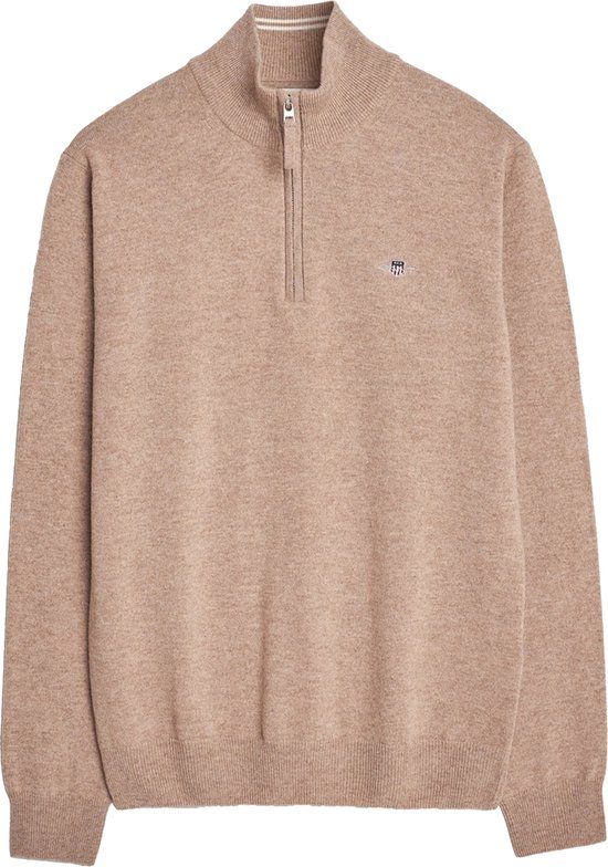 Gant Halfzip Wol Trui Logo Beige - Maat L - Heren - Schipperstrui