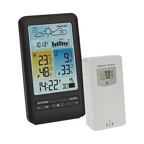 TFA Dostmann Draadloze weerstation Look, 35.1123, temperatuur via buitenzender, binnenklimaatcontrole, weersverwachting, max.-min.-waarden, tijd met datum, alarm, zilver, (L) 85 x (B) 24 x (H) 135 mm