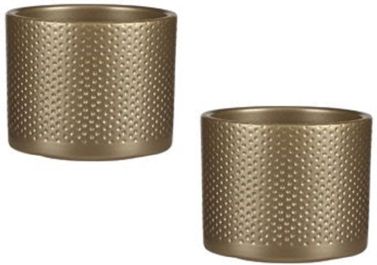 Mica Decorations - Bloempot - Keramiek - Goudkleurig - H10 x D12 cm - 2 stuks