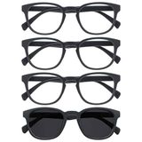 Opulize Pop 4 Stuks Leesbril Met Zon Lezer Retro Ronde Glad Mat Grijs Mannen Vrouwen RRRS2-7 +3,00
