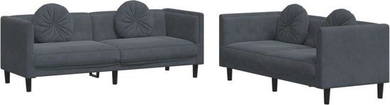 vidaXL 2-delige Loungeset met kussens fluweel donkergrijs