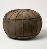 Homescapes Oosterse lederen poef rond bruin, 50 x 50 x 40 cm