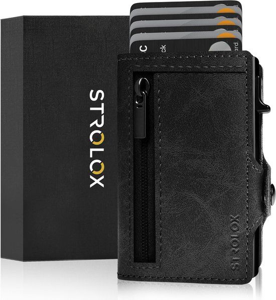 Strolox® Luxe Portemonnee Zwart - Creditcardhouder met 11 pasjes, rits en RFID/NFC bescherming