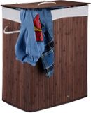 Merkloos 3x wasmand 2 vakken - bamboe wasbox - 95 liter - opvouwbaar - met deksel