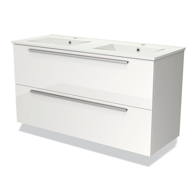Maxaro Badkamermeubel 120cm Modulo Hoogglans Wit 2 Lades Vlak Wastafel Keramiek