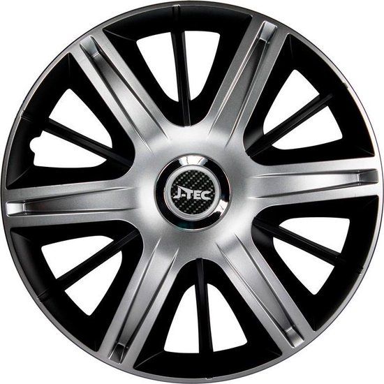 J-Tec Wieldoppen Maximus 15 inch - Zilver/Zwart - Chroom Ring (4 stuks)