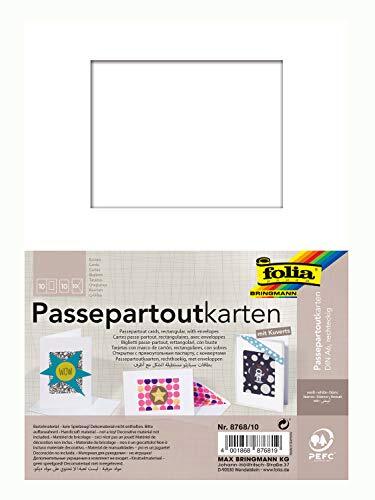 Folia 8768/10 - passe-partoutkaarten met rechthoekige uitsparing, wit, DIN A6, 10 kaarten en enveloppen - ideaal voor het creatief vormgeven van uitnodigingen, wenskaarten