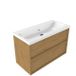 Saniclass Holz Frame Badkamermeubelset - 100x45x63.5cm - Bari keramische wastafel wit - 1 wasbak - zonder kraangat - 2 lades - mat eiken natural (hout) SW1578594/SW24928