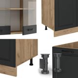 Vicco R-Line Complete keukeneenheid – 300 cm met hoge kast, zonder werkblad Antraciet landhuis/gouden eik