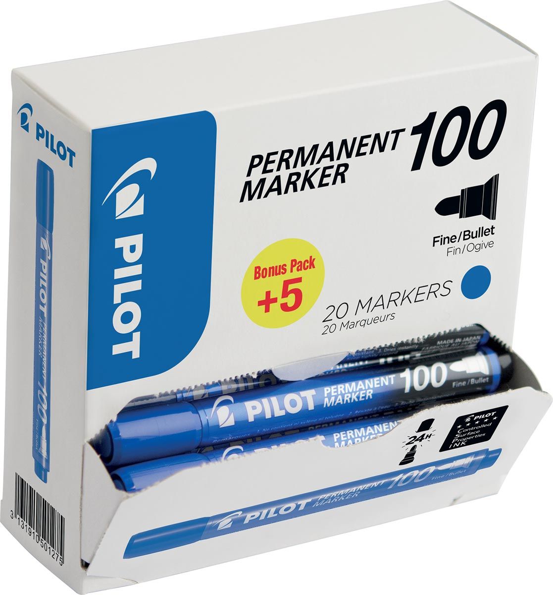 Pilot Permanent Marker 100 XXL - Box of 15 + 5 Blue