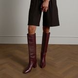 Manfield Dames Bordeaux Rode Hoge Leren Laarzen met Hak - Maat 37