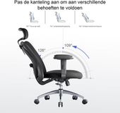 Merkloos / Sans marque Famanu Ergonomische bureaustoel, draaistoel met verstelbare lendensteun, hoofdsteun en armleuning, hoogteverstelling en kantelfunctie, rugvriendelijk, belastbaar tot 150 kg