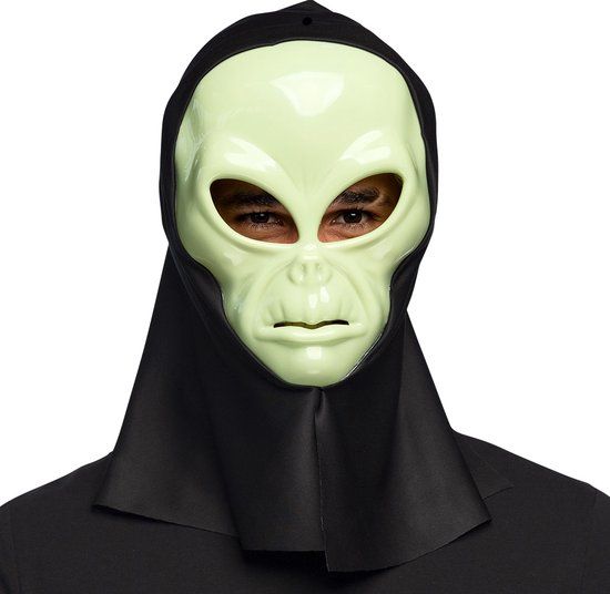 Boland Alien Mask with Hood - Glow in the Dark - Halloween Costume Accessory
