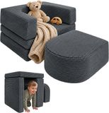 Merkloos Relaxdays Kinderfauteuil - 4-delig set - 65x40x65 cm - Ribfluweel - Donkergrijs