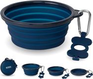 Bonza by Leash Boss Kleine Opvouwbare Hondenbak Twin Pack, Stevige Versterkte Rand, Inclusief Karabijnhaak & Waterfleshouder Sleutelhanger, Blauw
