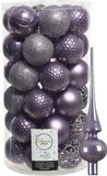 Decoris Lila Paars Kunststof Kerstballen 37x Stuks D6 Cm Incl. Glazen Piek Glans