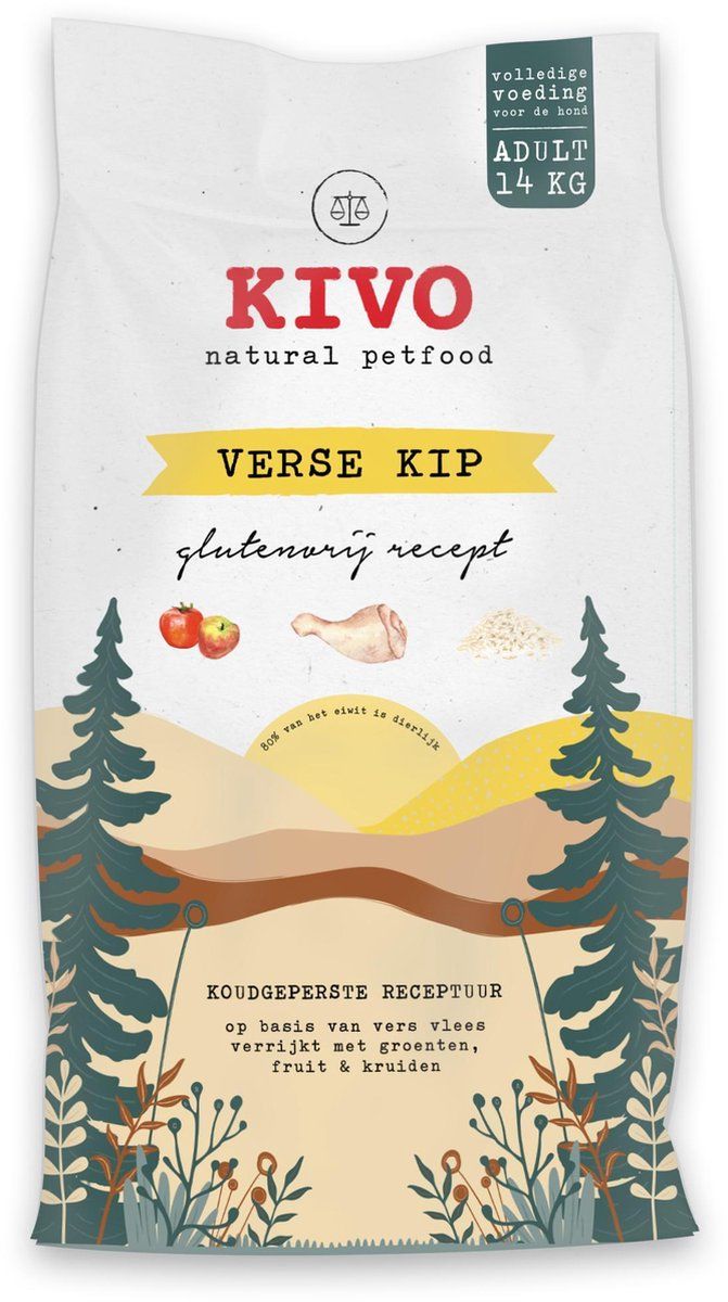 Kivo Petfood glutenvrije hondenbrokken - Verse kip - 14 kg