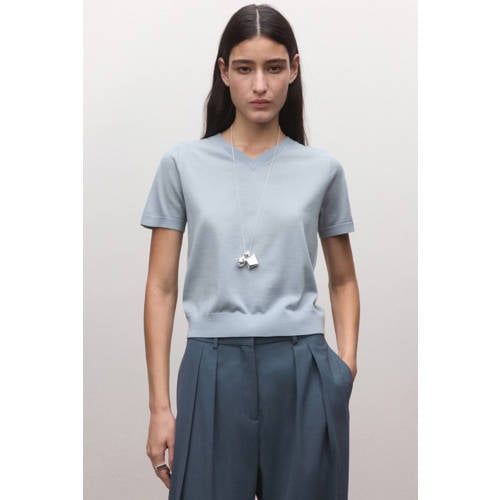 Mango sweater met wol grijsblauw
