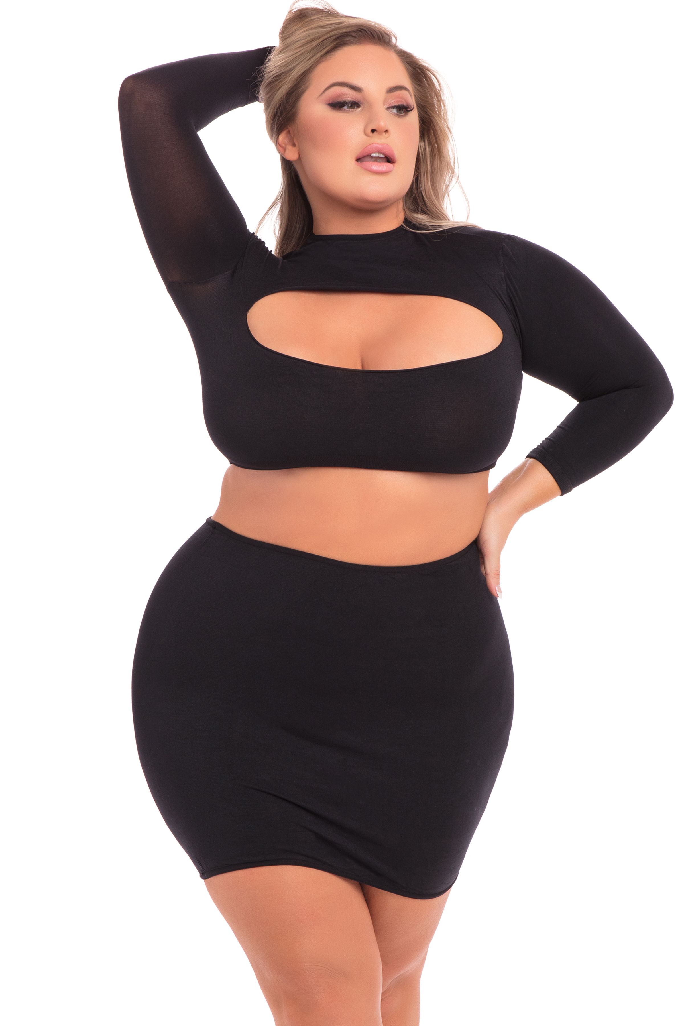 Pink Lipstick Plus Size Top & Skirt Set - 2-Piece