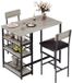 Ensemble table de bar – Ensemble de table – Tabourets de bar – Ensemble bistro – Ensemble table de cuisine – Compact 3 pièces – MDF et métal – Avec 3 espaces de rangement spacieux – Gris vintage
