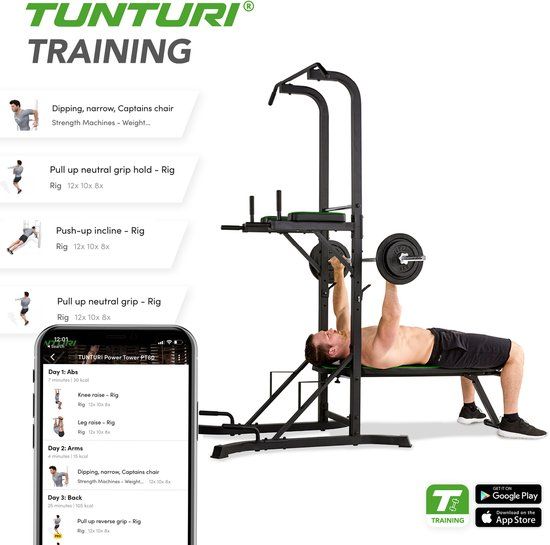 Tunturi PT60 Power Tower - Pull Up Station - Dip Station - Sit Up - Black