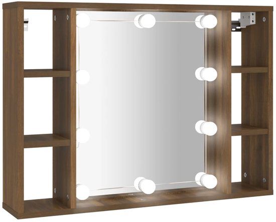 vidaXL Spiegelkast met LED-verlichting 76x15x55 cm bruin eikenkleur