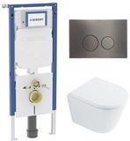 Geberit QeramiQ Dely Toiletset - 36.3x51.7cm - diepspoel - rimless - Geberit UP720 inbouwreservoir - softclose toilet zitting - 35mm - gunmetal bedieningsplaat - ronde knoppen - met Burda frame - glans wit