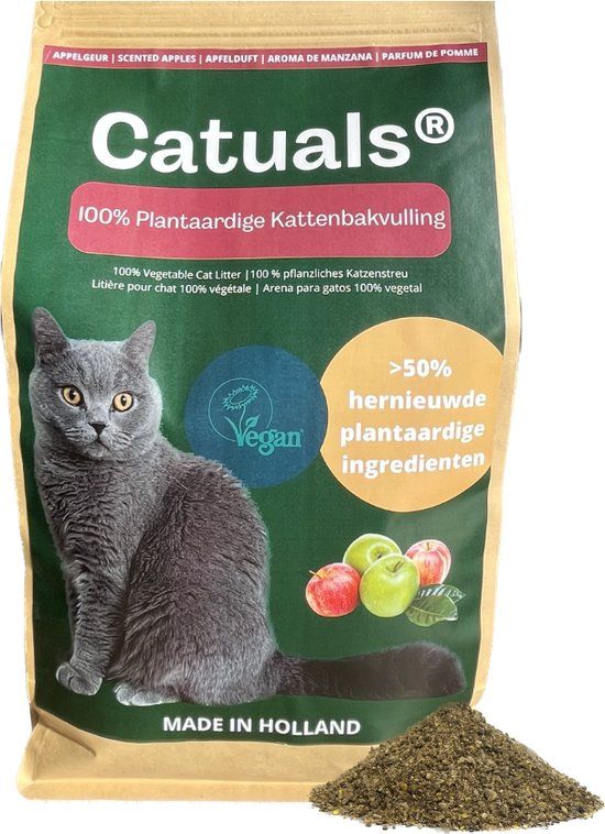 Catuals Kattenbakvulling - 3.2 kg - Appelgeur - Klontvormend - Plantaardig - Vegan