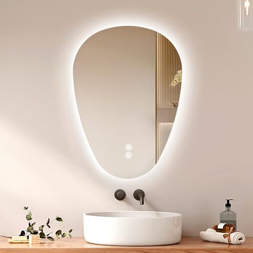 EMKE Asymmetrische badkamerspiegel met verlichting - 80 x 60 cm - Touch - Dimbaar