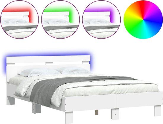 vidaXL Bedframe met hoofdeinde en LED, wit, 135x190 cm