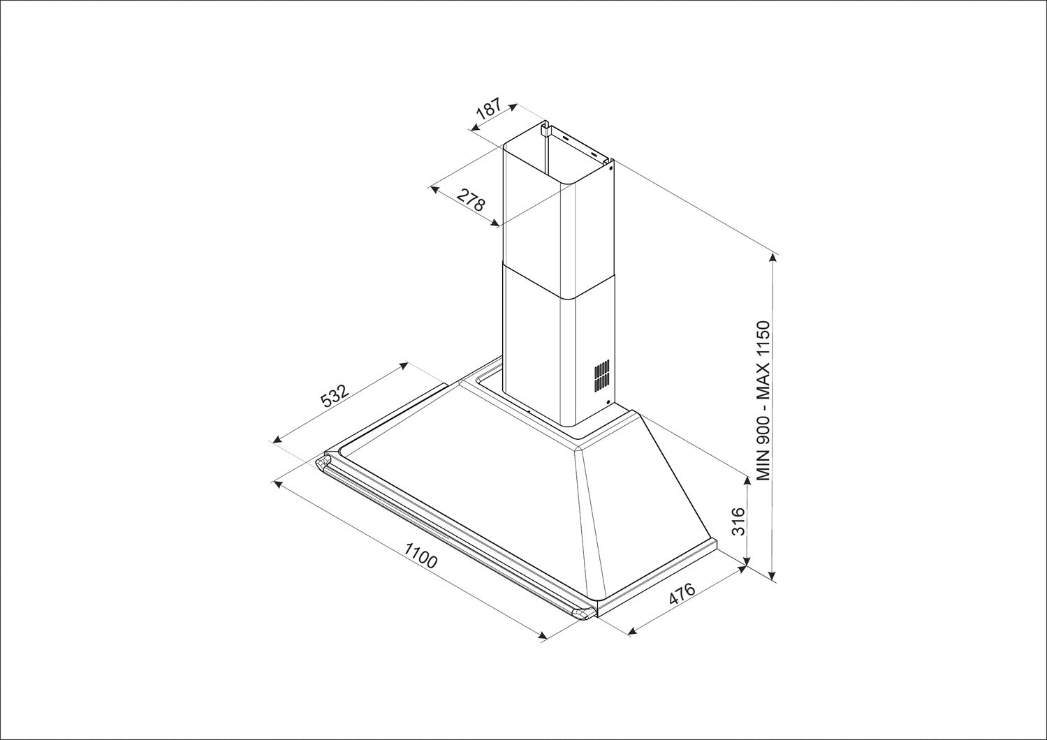 Smeg KTR110XE - Afzuigkap - Muurmontage - Roestvrijstaal - 554 m³/uur - A