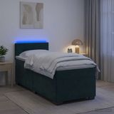 vidaXL Boxspringbed met matras en LED-verlichting, donkergroen, 100 x 200 cm, fluweel