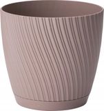 Form Plastic Plantenpot/bloempot Waves - kunststof - beige - D19 x H17 cm - met opvang schotel - rond