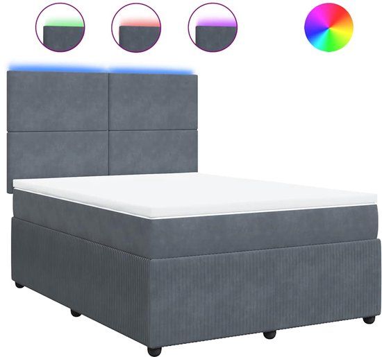 vidaXL Boxspring met matras fluweel donkergrijs 140x190 cm