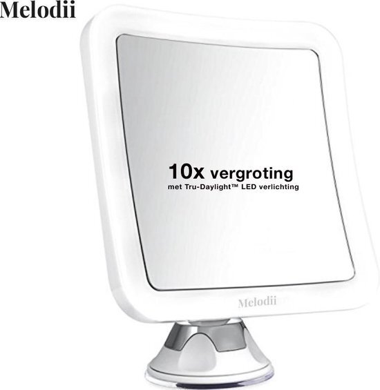 Melodii â„¢ - Make-up Spiegel met LED verlichting met 10X vergroting en sterke zuignap 360Â° draaibaar Vierkant met verlichting zonder kabels Voor thuis en onderweg