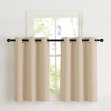 NICETOWN Vitrage, keukengordijn, kort, raamgordijnen, ondoorzichtig, kort, thermische raamgordijnen, set van 2, Biscotti beige, 90 x 107 cm (b x h), beige