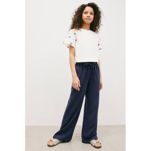 Mango Kids straight casual broek donkerblauw
