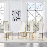 STILVORA Eetkamerstoel 109 Cm – Set Van 4 – Hoge Rugleuning Met 6 Cm Zitkussen – Stabiel Met Antislip Glijders – Metaal En PU Leer – Wit Goud