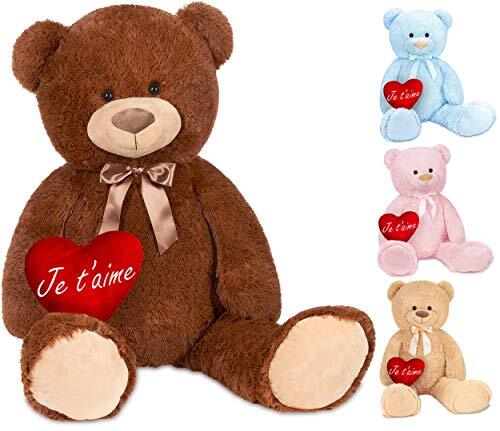 BRUBAKER XXL Teddybeer 100 cm met een Hartje - Je t'aime - Zacht Speelgoed Knuffel - Bruin