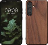 kwmobile telefoonhoesje geschikt voor Samsung Galaxy S24 Plus - Hoesje met bumper in donkerbruin - Backcover - hout